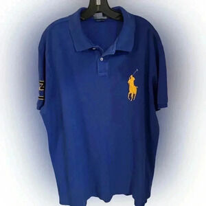 Polo Ralph Lauren men’s polo shirt. Blue, large logo, #3 on sleeve sz XXL